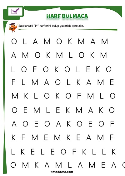 1. Sınıf İlk Okuma Harf Bulmaca - M Sesi