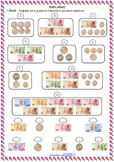 2. Sınıf Matematik Paralarımız Etkinliği 1