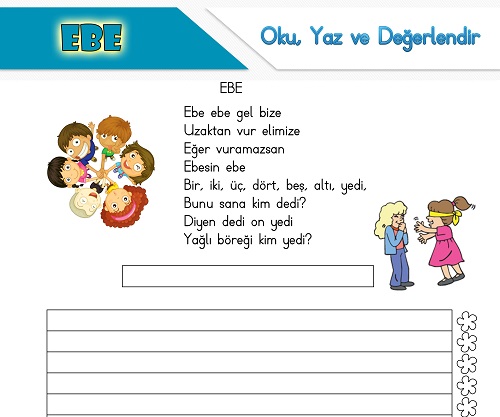 Tekerleme oku yaz değerlendir etkinliği - Ebe