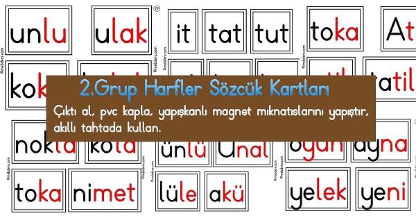 1. Sınıf İlk Okuma 2.Grup Harfler Sözcük Kartları
