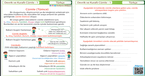 4. Sınıf Türkçe Devrik - Kurallı Cümle Etkinliği