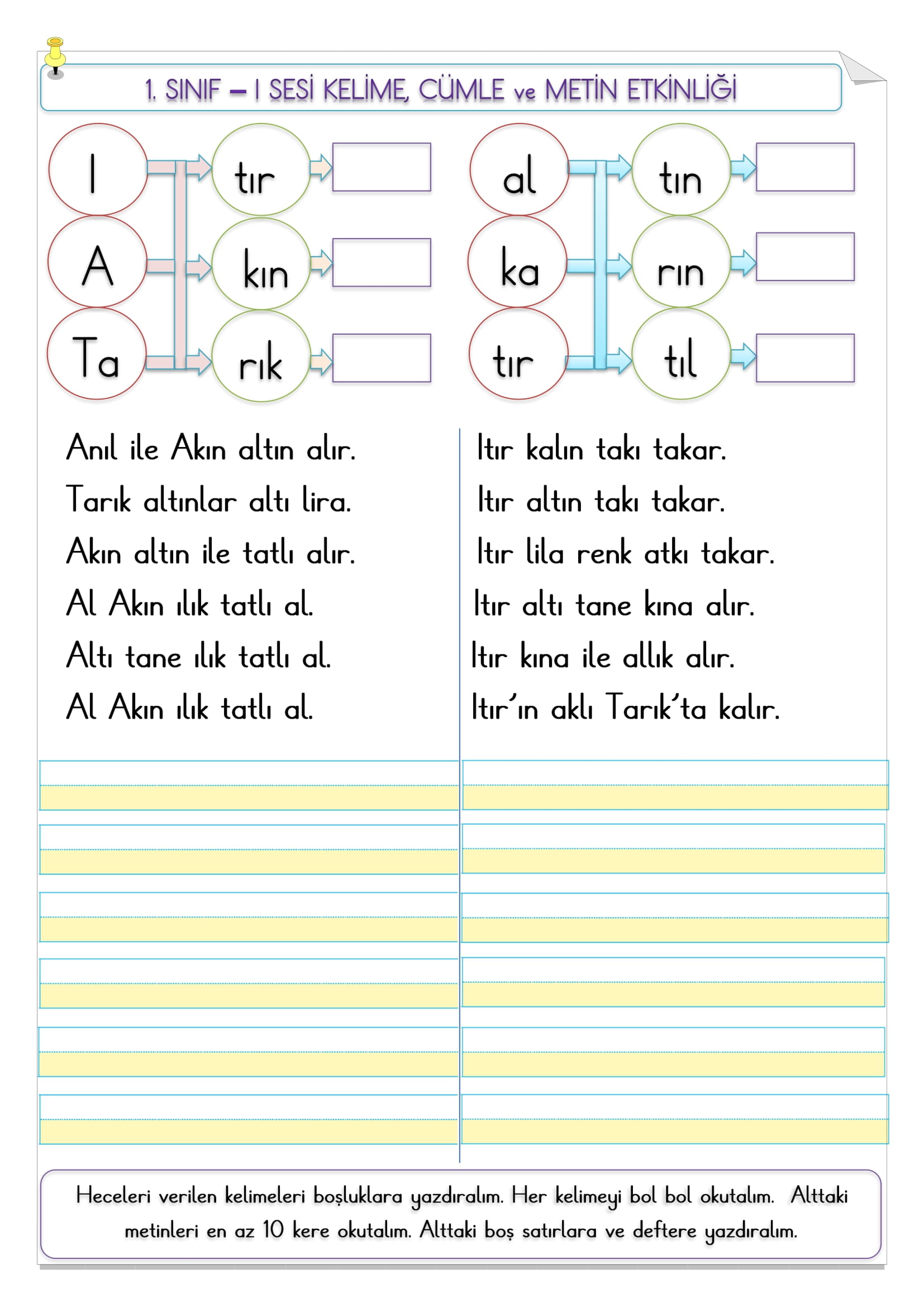 1. Sınıf İlk Okuma Yazma I Sesi Kelime, Cümle Ve Metin Etkinliği