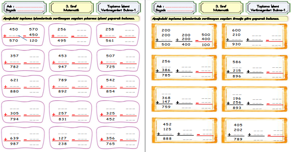 3. Sınıf Matematik Toplama İşlemi-Verilmeyen Toplananı Bulma-1