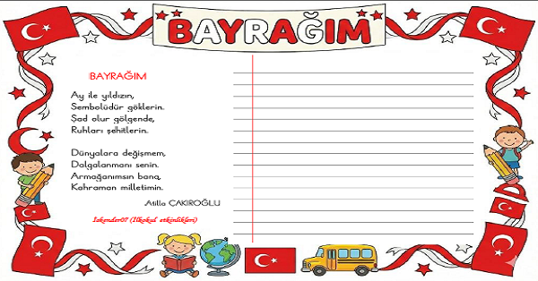 1. Sınıf Türkçe Güzel Yazı Çalışması (Bayrağım Şiiri)