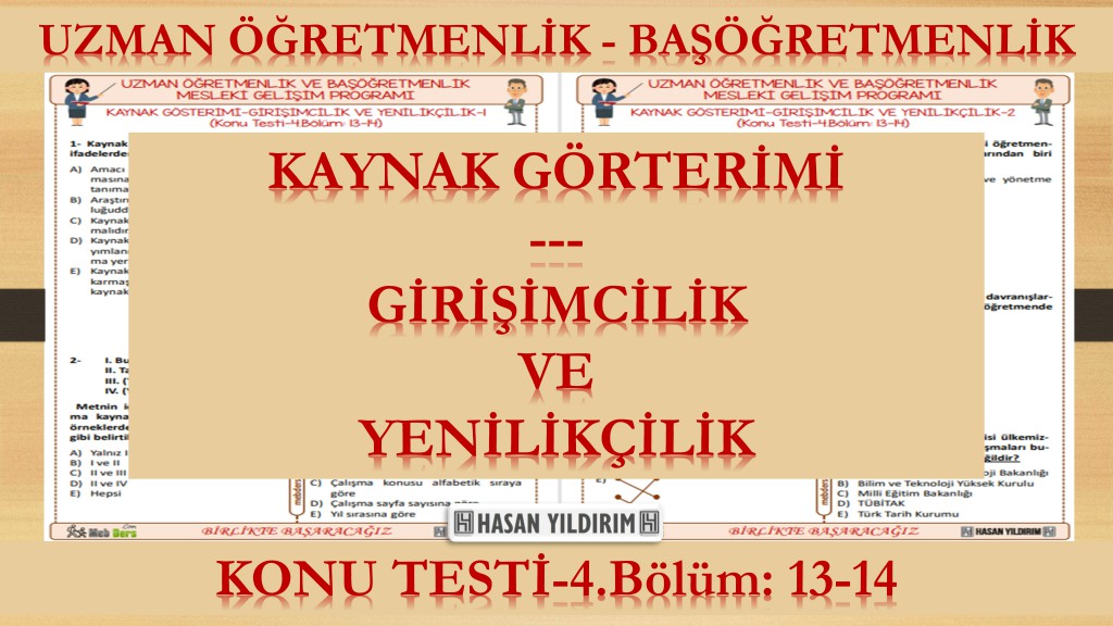 Kaynak Gösterimi - Girişimcilik ve Yenilikçilik (Konu Testi-4.Bölüm: 13-14)