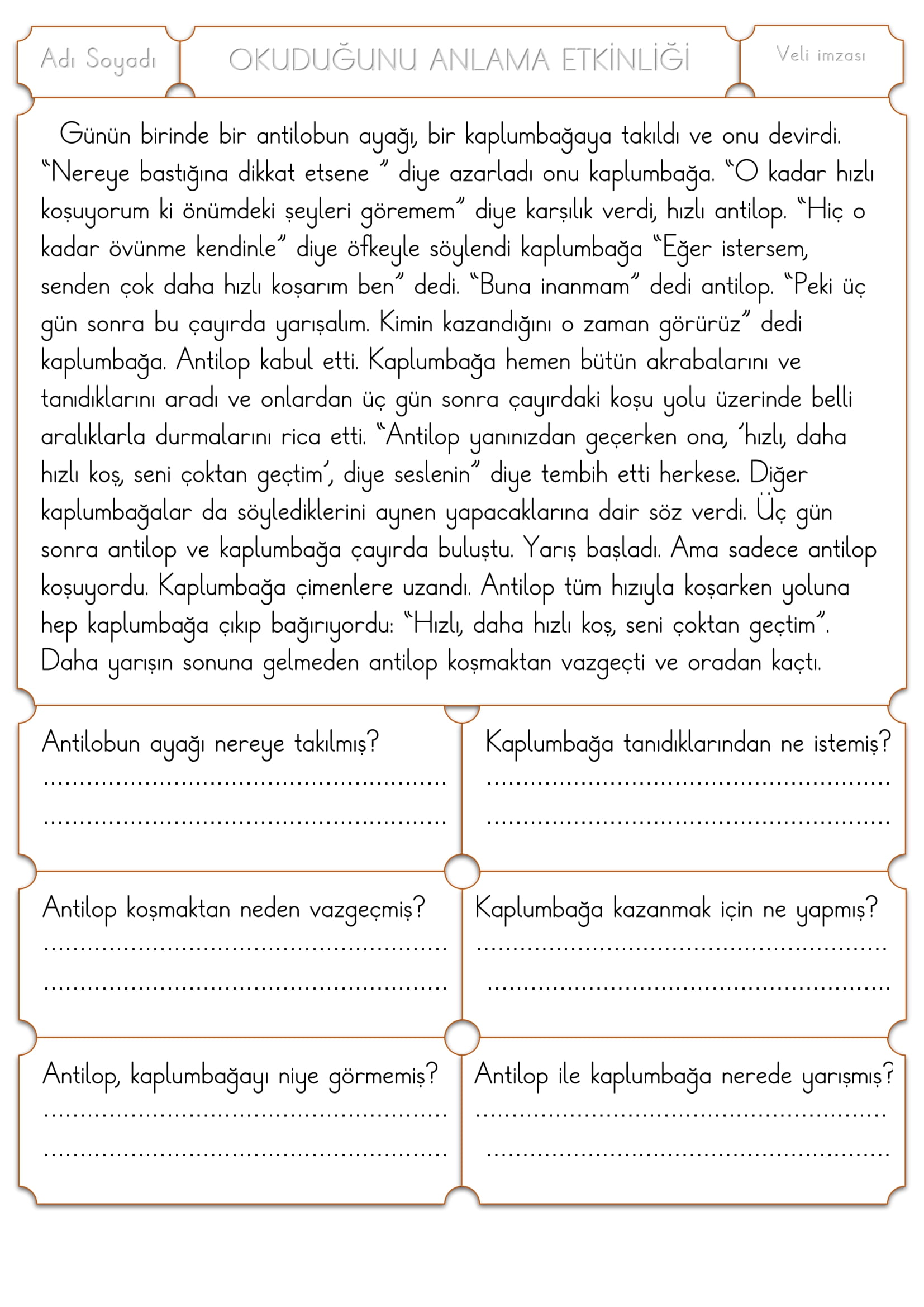 1. Sınıf Türkçe Okuduğunu Anlama Etkinliği -6