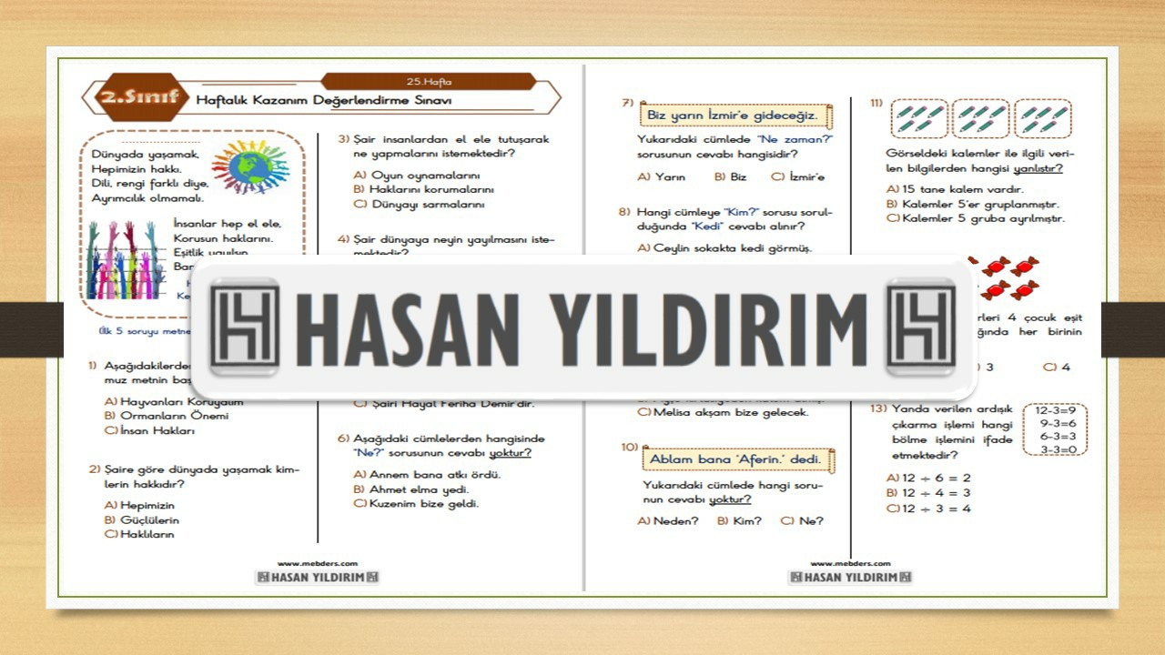 2. Sınıf Haftalık Değerlendirme Testi-25.Hafta(5-9 Nisan)