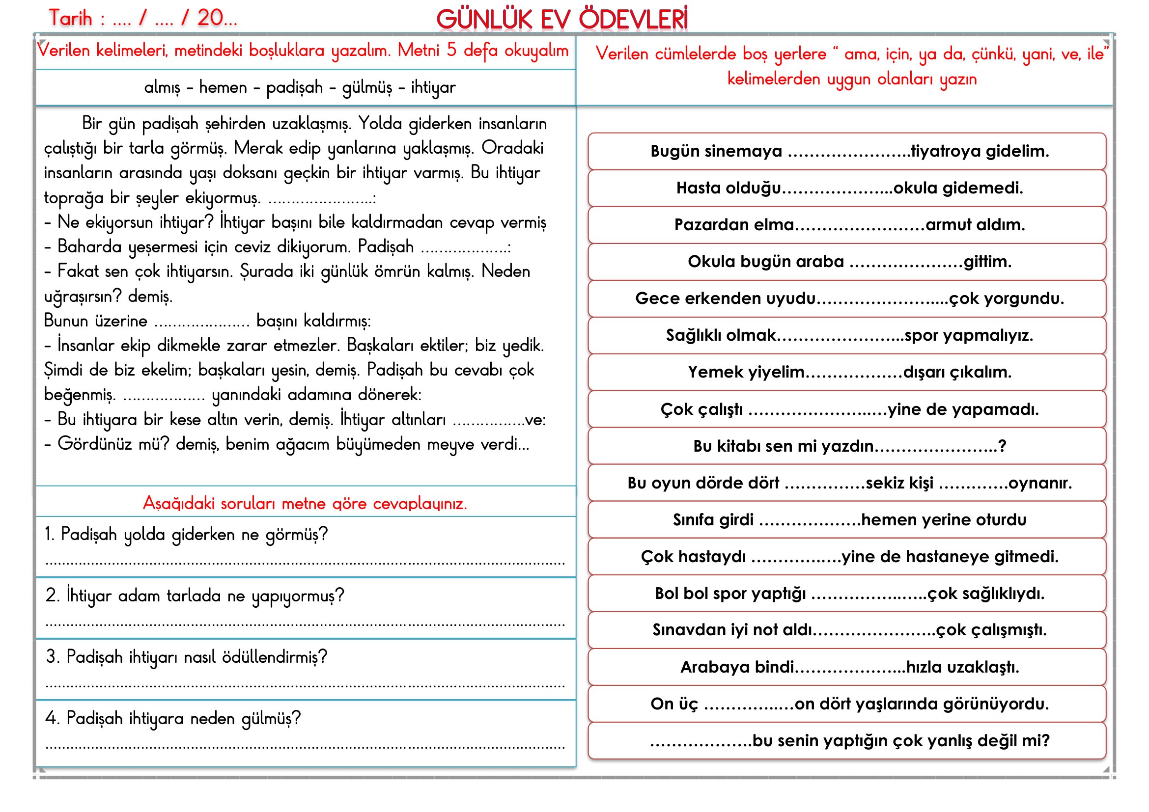 2. Sınıf - 09 Nisan 2026 Günlük Ev Ödevleri