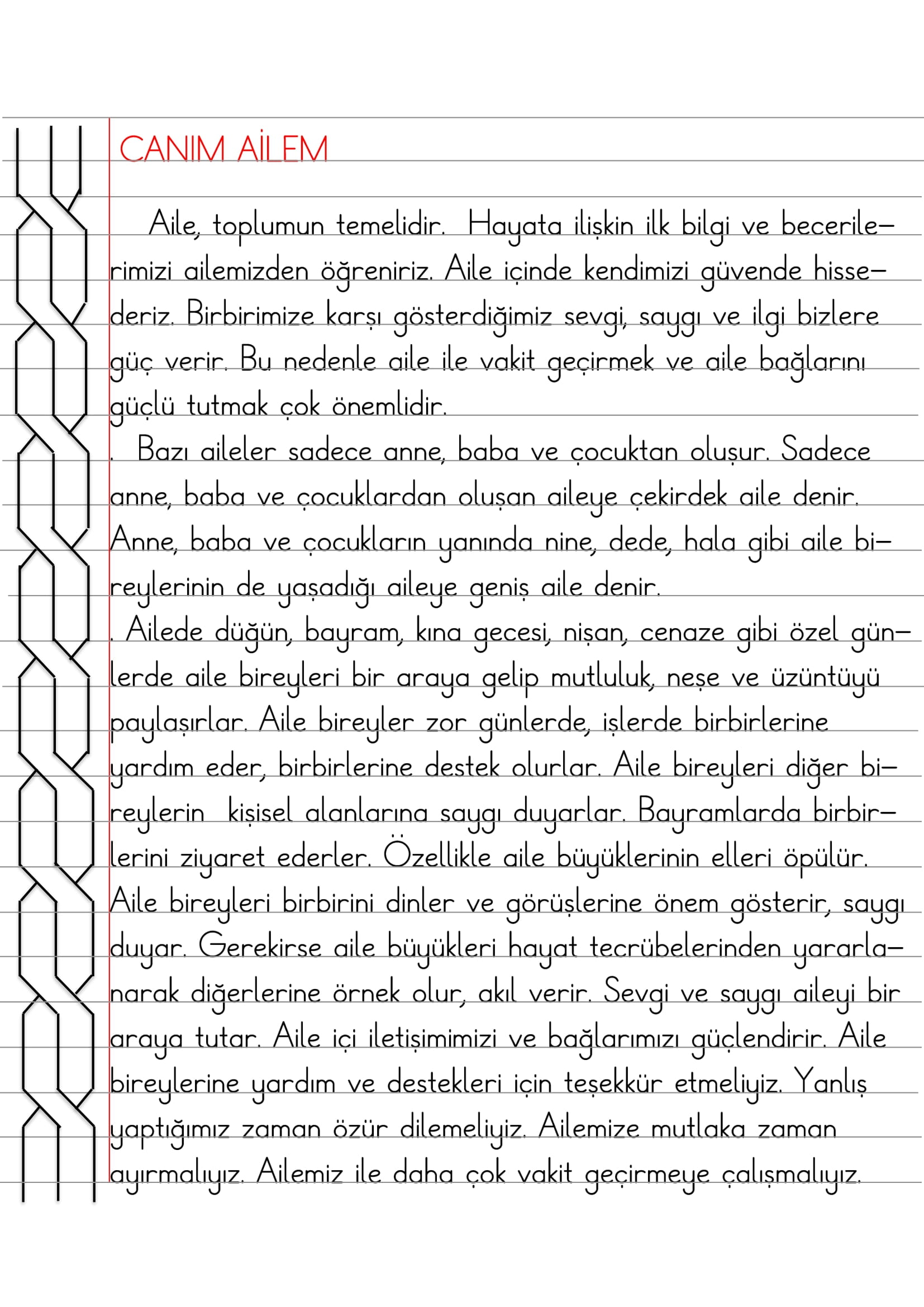 2. Sınıf - Hayat Bilgisi Canım Ailem Defter Özeti