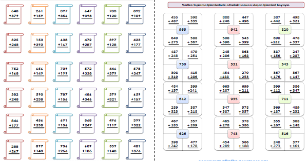 3. Sınıf Matematik Eldeli Toplama İşlemi Etkinliği 15