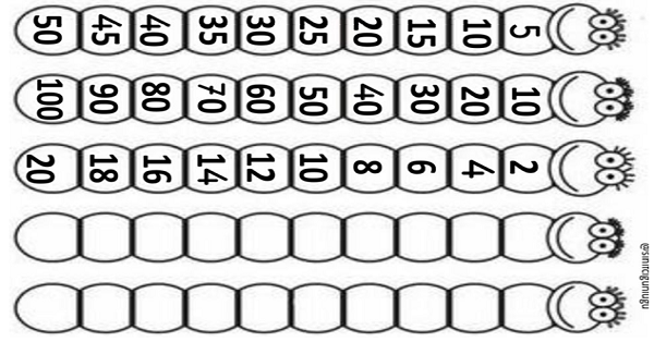 1. Sınıf Matematik Birer-İkişer-Beşer-Onar Ritmik Sayma Tırtıl Etkinliği