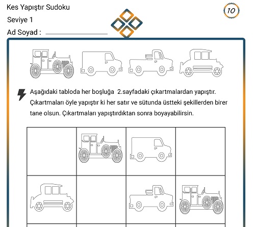 Kes Yapıştır Sudoku Etkinliği 10 (Seviye 1)