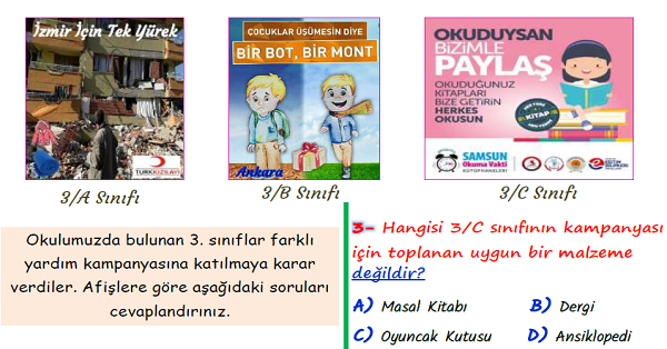 3. Sınıf Hayat Bilgisi Okulumuzda Sosyal Yardımlaşma ve Dayanışma Yeni Nesil Sorular