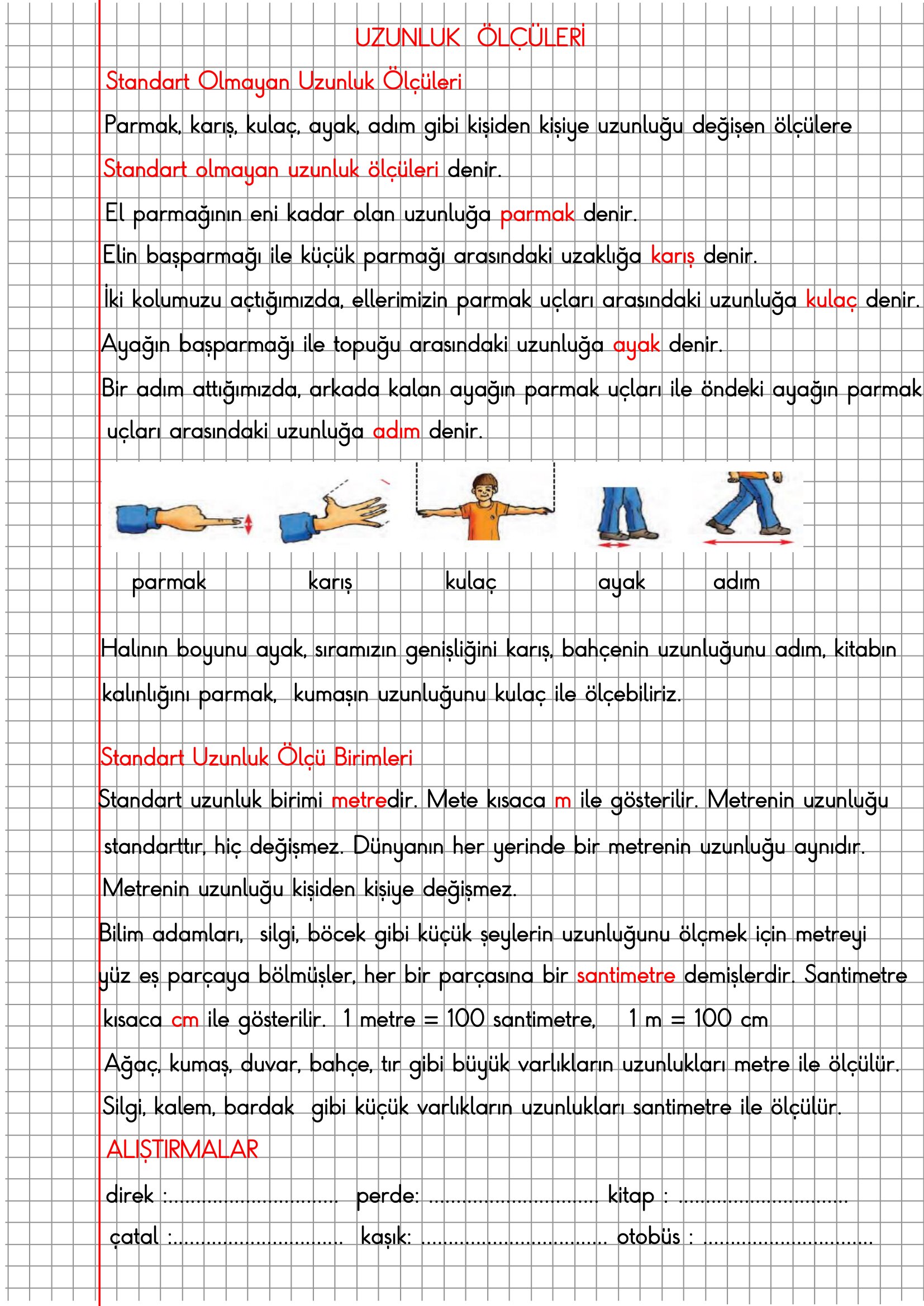 2. Sınıf Matematik Kareli Defterde Uzunluk Ölçüleri Konu Özeti