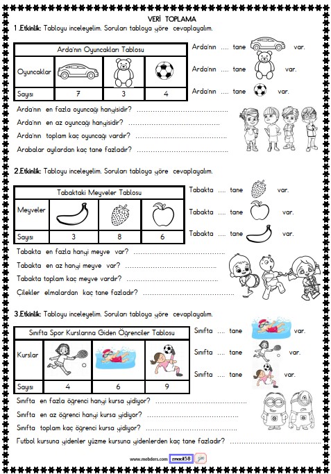 1. Sınıf Matematik Veri Toplama ve Değerlendirme Etkinliği 11
