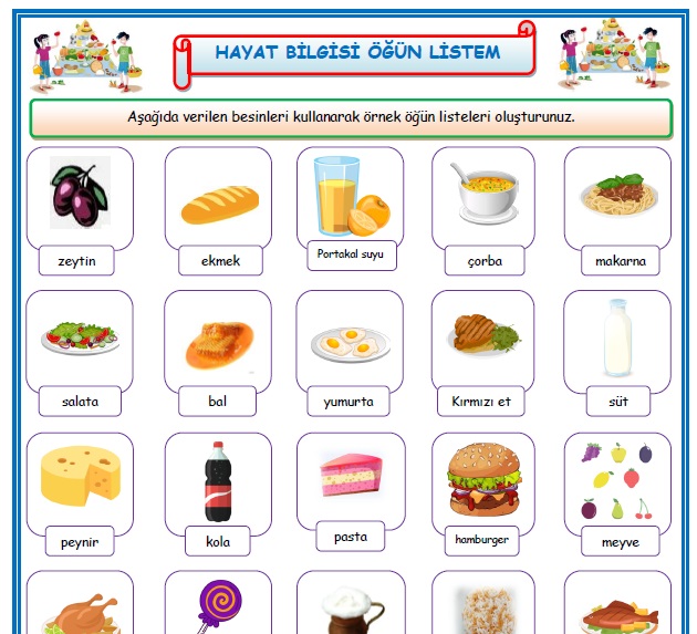 2. Sınıf Hayat Bilgisi Öğün Listem Etkinlik Çalışması