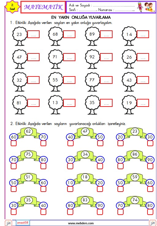 2. Sınıf Matematik En Yakın Onluğa Yuvarlama Etkinliği 2