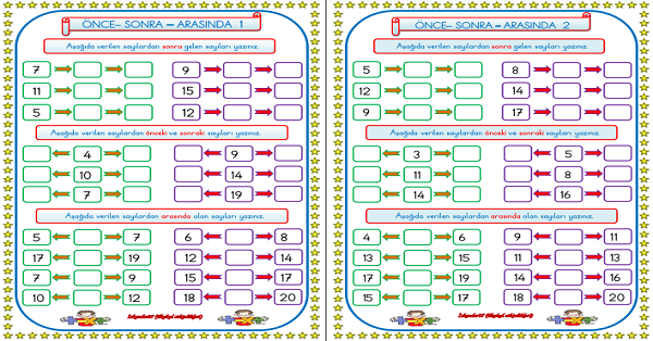 1. Sınıf Matematik Önce - Sonra - Arasında Etkinliği