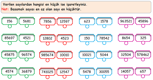 4. Sınıf Matematik Doğal Sayıları Sıralama Etkinliği 1
