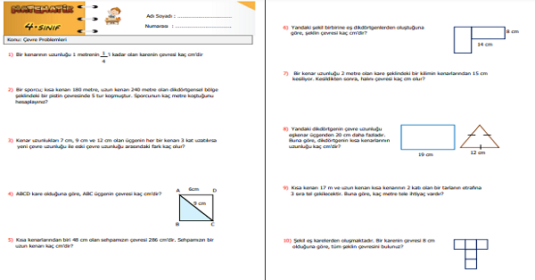 4. Sınıf Matematik Çevre Problemleri Etkinliği 1