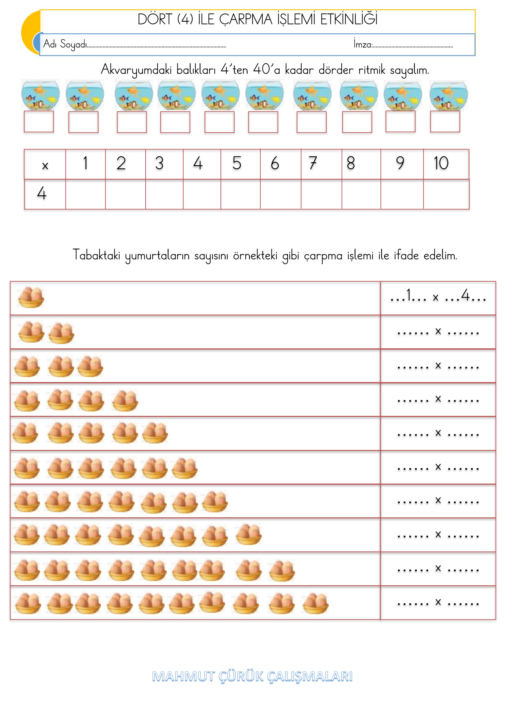 2. Sınıf - Matematik Dört İle Çarpma İşlemi Etkinliği