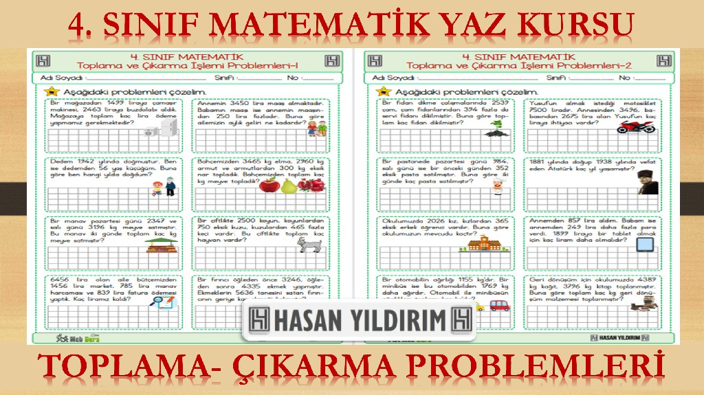 4. Sınıf Matematik Yaz Kursu - Toplama ve Çıkarma İşlemi Problemleri (4. Sınıfa Hazırlık)