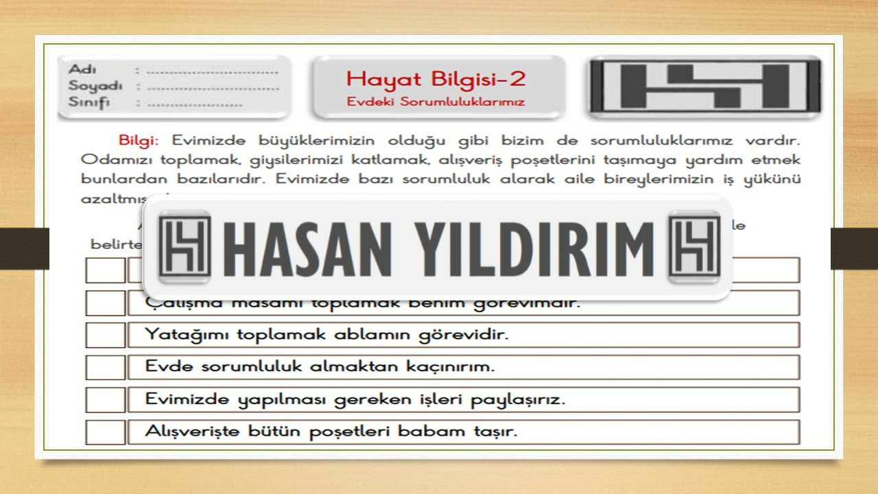 2. Sınıf Hayat Bilgisi Evdeki Sorumluluklarımız Çalışma Sayfası