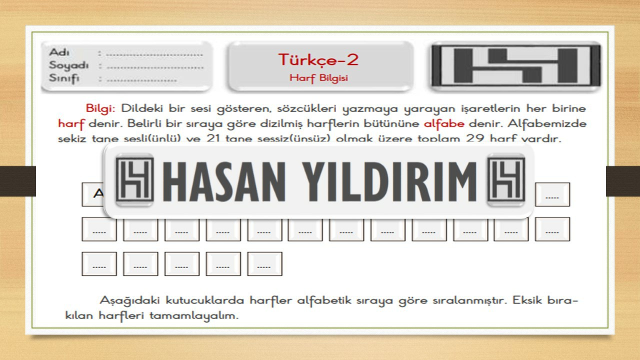 2. Sınıf Türkçe Harf Bilgisi Çalışma Sayfası