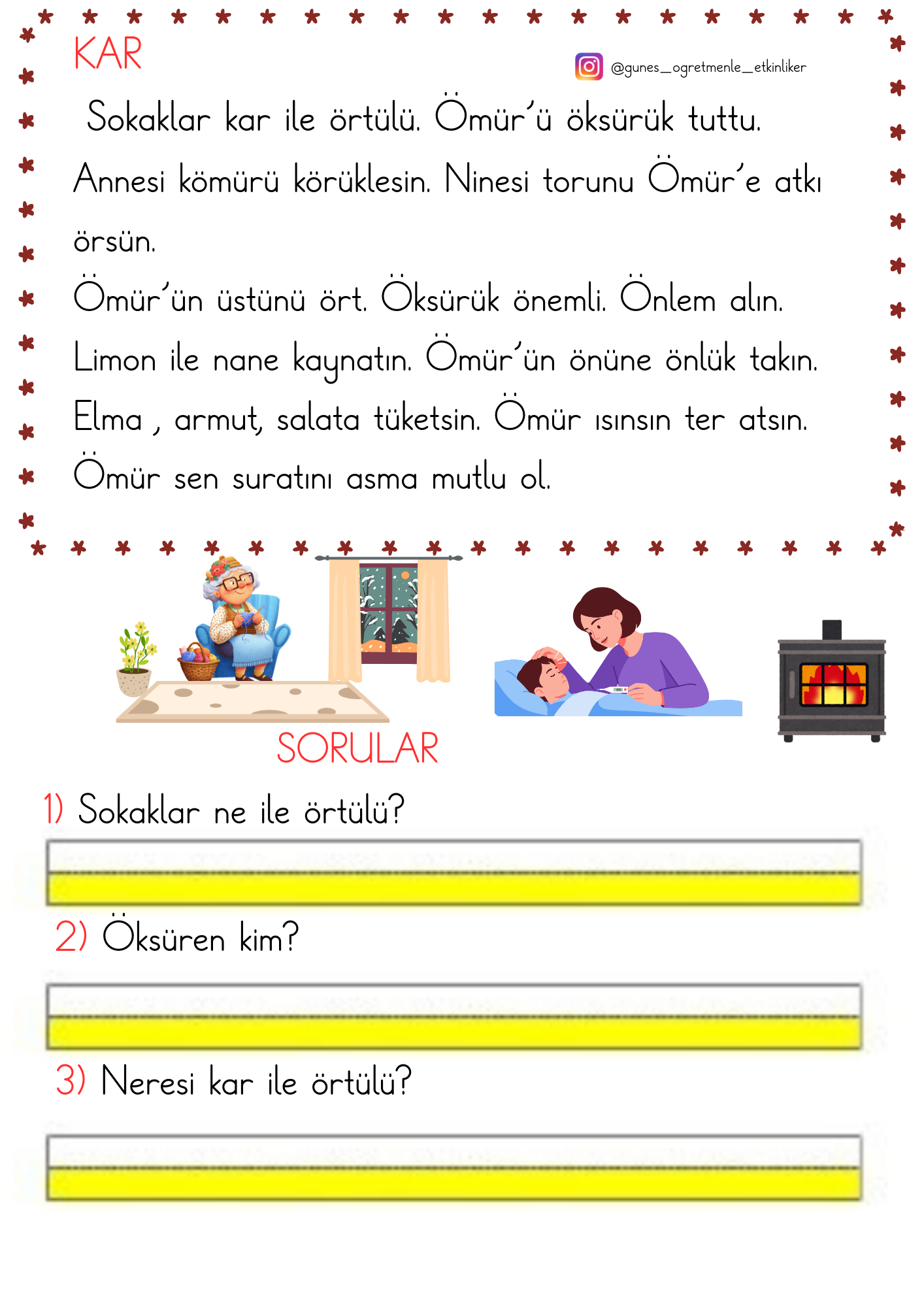 1. Sınıf İlk Okuma Yazma Ö Sesi Okuma Anlama Metinleri