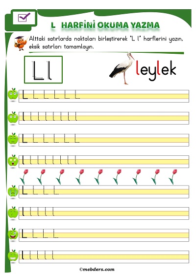 1. Sınıf İlkokuma L Sesi Okuma Yazma Etkinliği