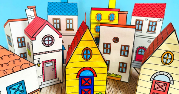 Kağıt İle Maket Ev Yapalım Boya-Kes-Katla-Yapıştır (2 Farklı Ev Modeli)-3
