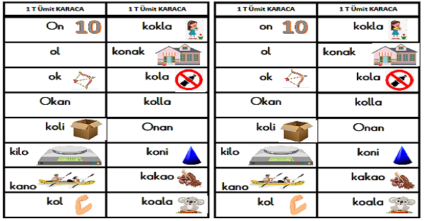 1. Sınıf İlk Okuma O Sesi Katla Oku Etkinliği