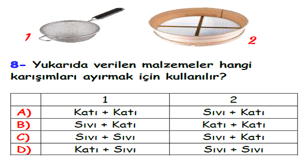 4. Sınıf Fen Bilimleri Maddenin Özellikleri Ünitesi Yaprak Test-4