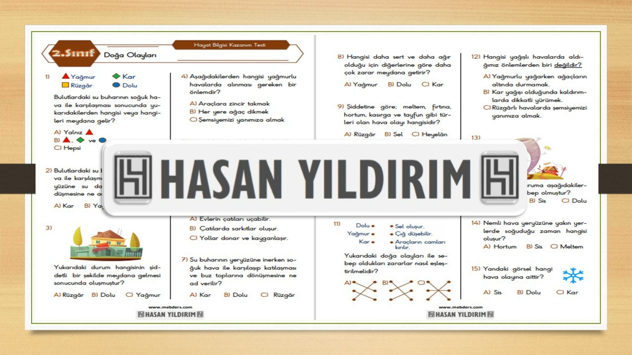 2. Sınıf Hayat Bilgisi Doğa Olayları Testi
