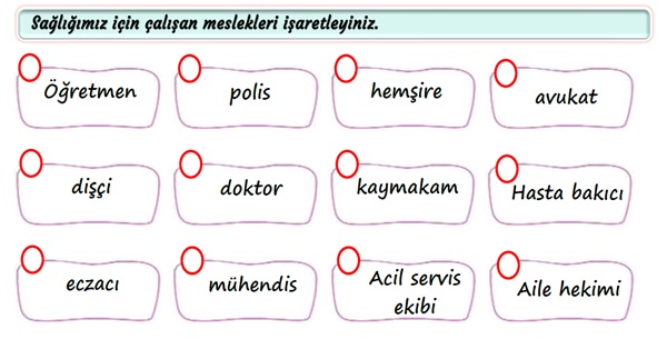 2. Sınıf Hayat Bilgisi Sağlığımızı Koruyanlar Etkinliği