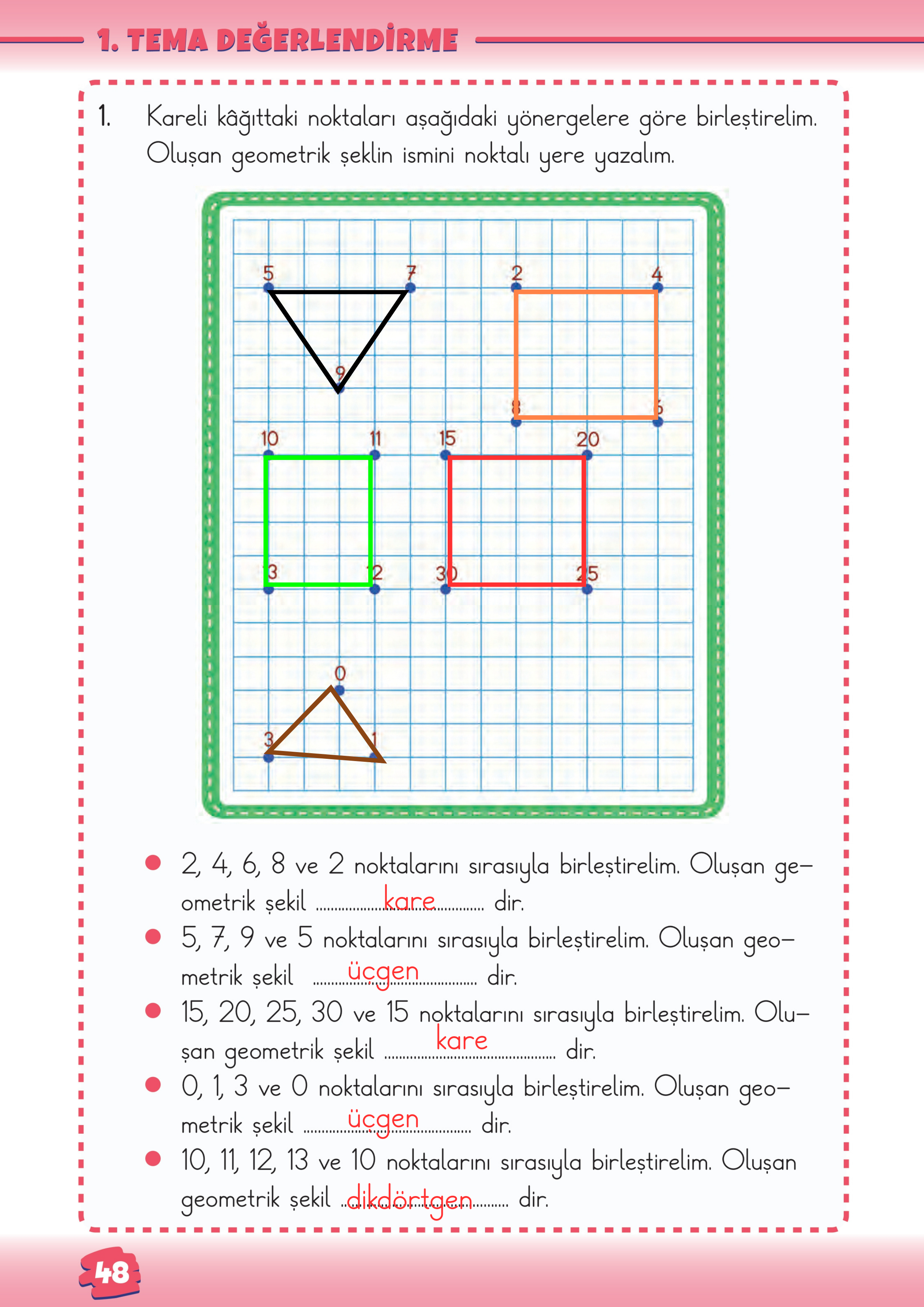 2. Sınıf Matematik Meb Yayınları 1. Tema Değerlendirmesi Cevapları