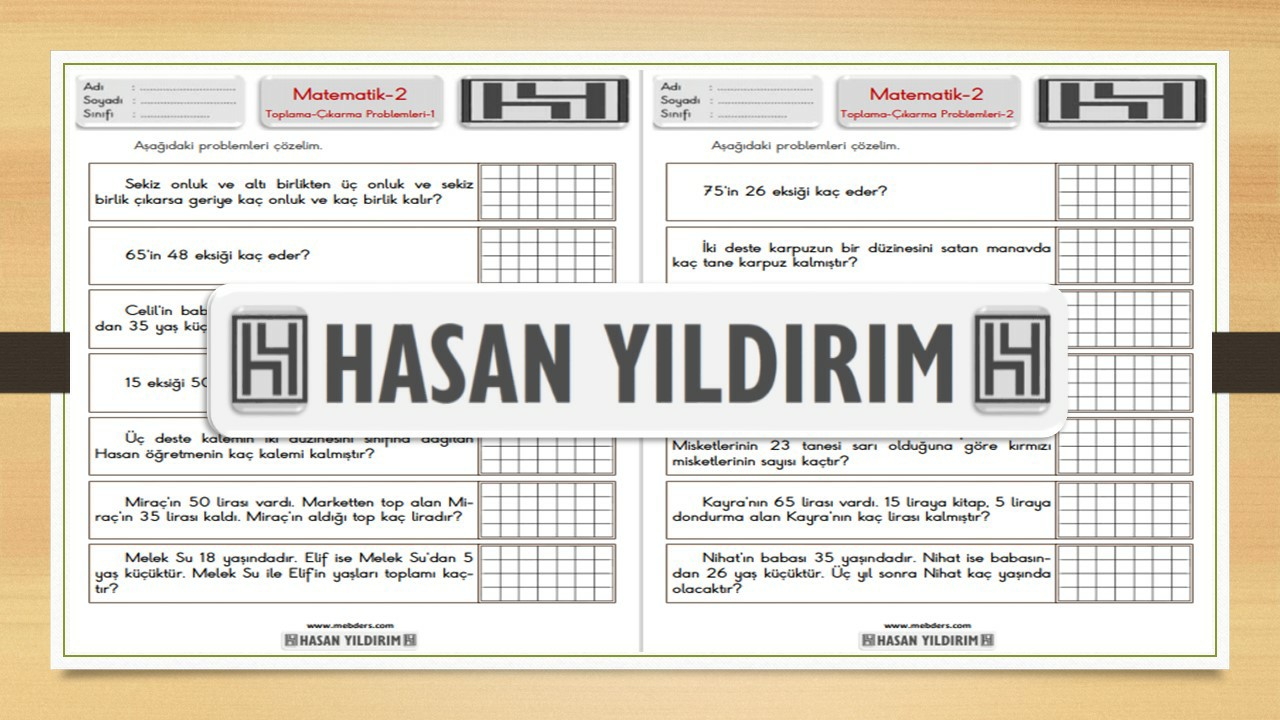 2. Sınıf Matematik Toplama ve Çıkarma İşlemi Gerektiren Problemler Çalışma Sayfaları