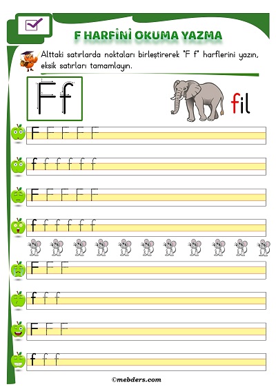 1. Sınıf İlkokuma F Sesi Okuma Yazma Etkinliği