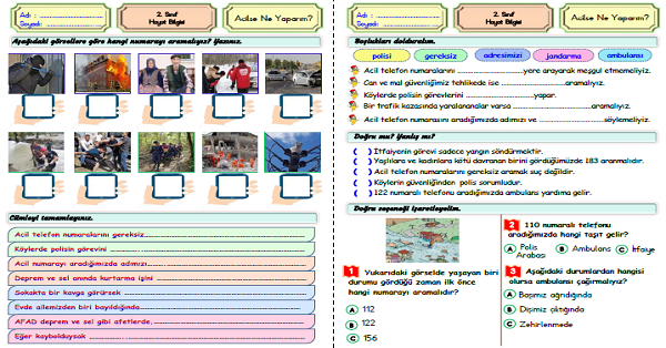 2. Sınıf Hayat Bilgisi Acilse Ne Yaparım Etkinliği