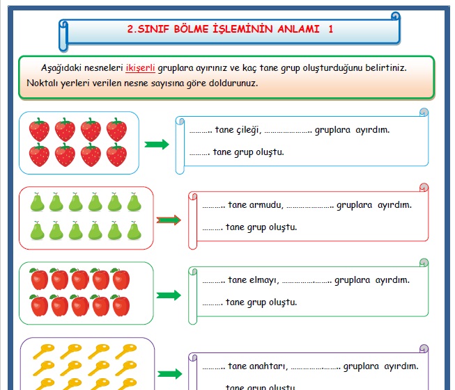 2. Sınıf Matematik Bölme İşleminin Anlamı Etkinlik Çalışması 1