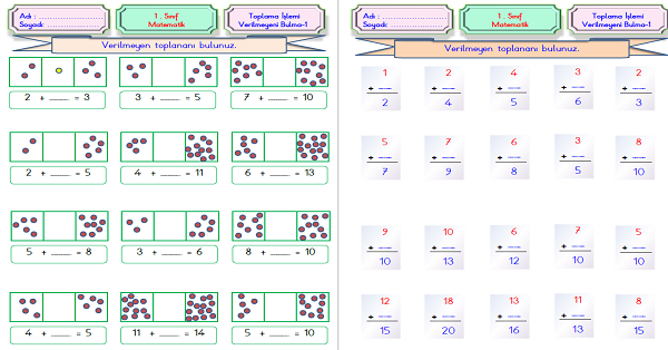 1. Sınıf Matematik Toplama İşlemi Verilmeyen Toplananı Bulma-1
