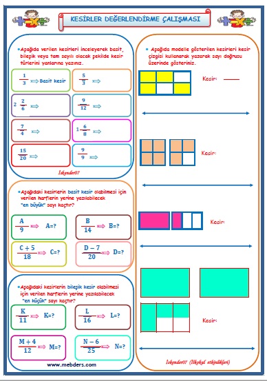 4. Sınıf Matematik Kesirler Değerlendirme Çalışması