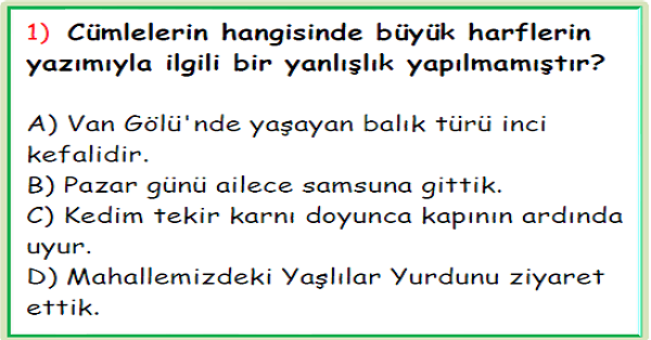 4. Sınıf Türkçe Noktalama İşaretleri ve Yazım Yanlışları Test-5