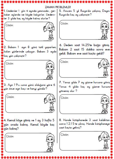 3. Sınıf Matematik Zaman Problemleri Etkinliği 2