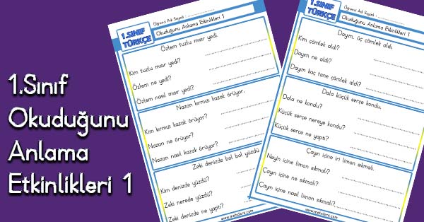 1. Sınıf İlk Okuma Okuduğunu Anlama Etkinlikleri 1