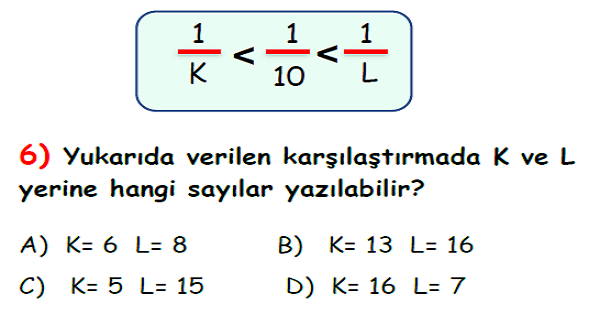 4. Sınıf Matematik Kesirler Yaprak Test-5