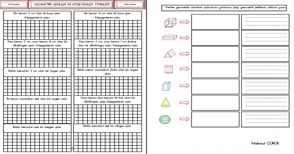 3. Sınıf - Matematik Geometrik Şekiller ve Köşegenler Etkinliği