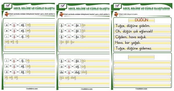 1. Sınıf İlk Okuma Ğ Sesi Birleştirme Etkinliği
