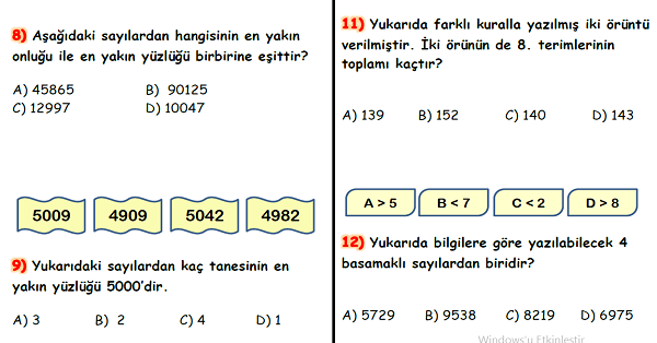 4. Sınıf Matematik Doğal Sayılar Yaprak Test-3