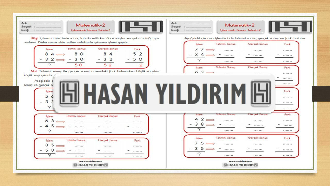 2. Sınıf Matematik Çıkarma İşleminde Sonucu Tahmin Etme Çalışma Sayfaları